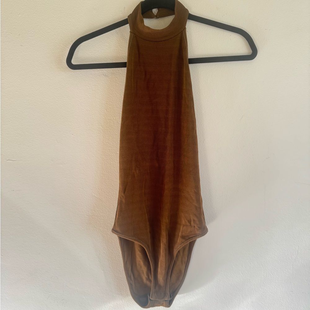 Zara mock neck bodysuit size small chestnut brown